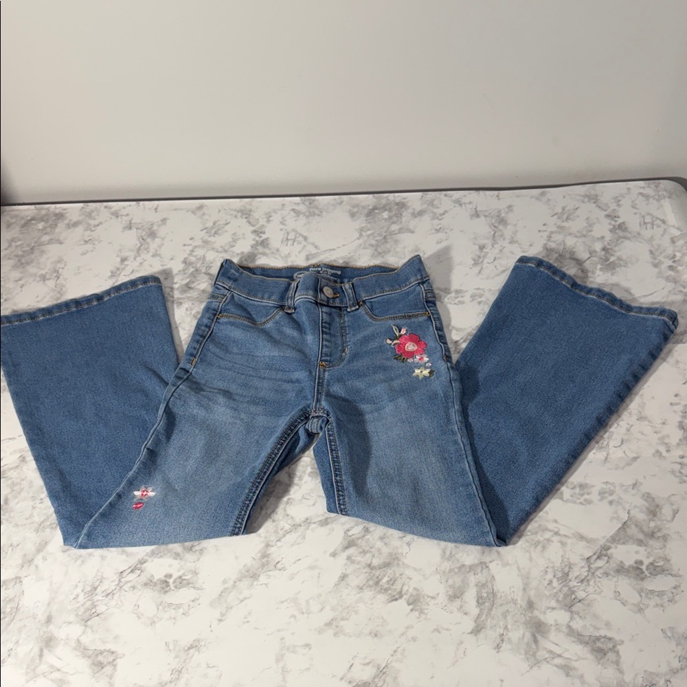 Wonder Nation Girls Blue Jeans with Floral Embroidery Size M (7/8)